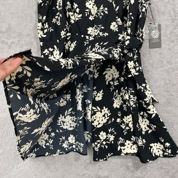 NEW Vince Camuto Mini Wrap Dress Womens XL Floral-Print Collared Rich Black - Picture 8 of 10